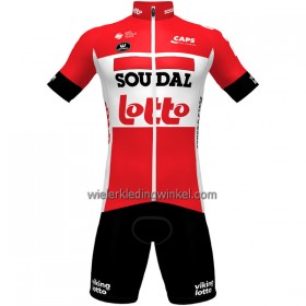 Set Fietsshirt + Korte Koersbroek 2022 Lotto Soudal Rood Wit